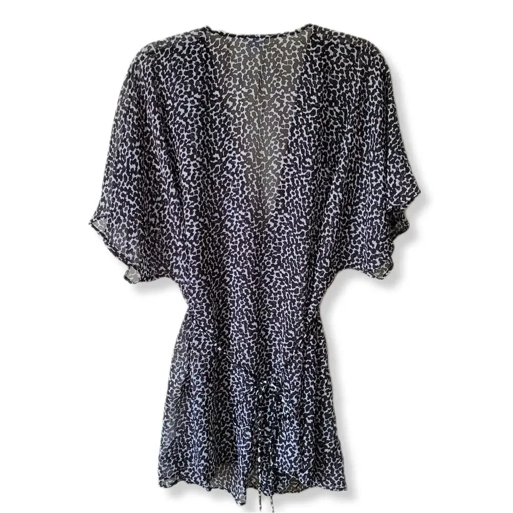 Amoena Women Black White Tunic Swim Cover 0S Boho Beach Pool Resort NEW Flaw